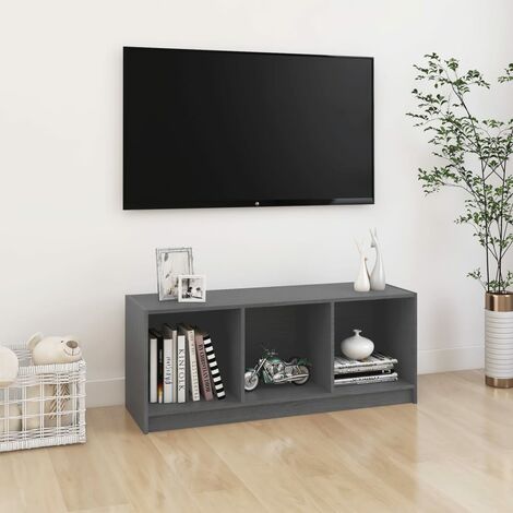 INLIFE Meuble TV Gris 104x33x41 cm Bois de pin massif (1/5)