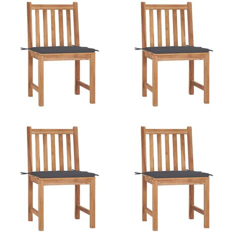 INLIFE Chaises de jardin 4 pcs avec coussins Bois de teck massif (1/5)
