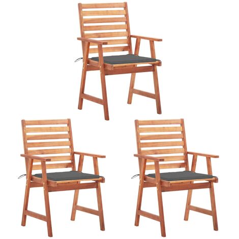 INLIFE Chaises à dîner d'extérieur 3 pcs avec coussins Acacia massif (1/5)