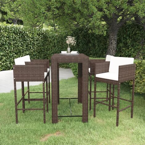 INLIFE Ensemble bar de jardin 5 pcs et coussins Résine tressée Marron (1/5)