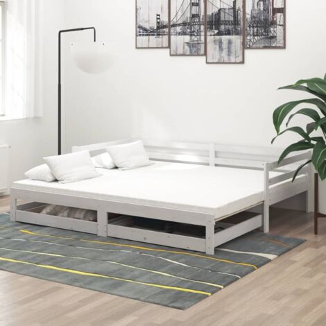 INLIFE Lit coulissant 2x(90x200) cm Blanc Bois de pin massif (1/5)