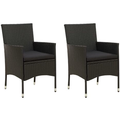 INLIFE Chaises de jardin 2 pcs avec coussins Résine tressée Noir (1/5)