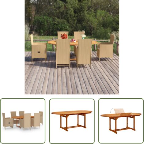 INLIFE Ensemble de salle à manger de jardin 7 pcs Résine tressée Beige (1/5)