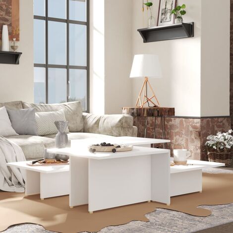 INLIFE Tables basses 2 pcs Blanc 111,5x50x33 cm Aggloméré (1/5)