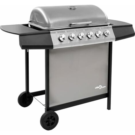 INLIFE Barbecue gril à gaz avec 6 brûleurs Noir et argenté