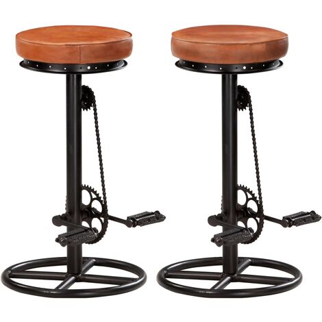 INLIFE Tabourets de bar 2 pcs Noir et marron Cuir véritable de chèvre (1/5)
