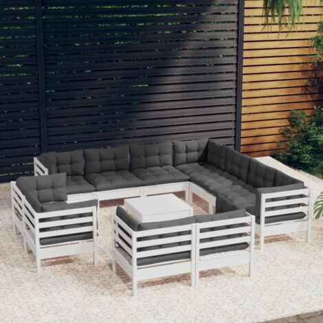 INLIFE Salon de jardin 12 pcs avec coussins Blanc Bois de pin solide (1/5)