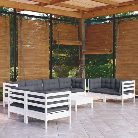 INLIFE Salon de jardin 9 pcs avec coussins Bois de pin massif (1/5)