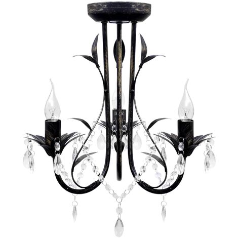 INLIFE Lustre métal noir style art nouveau + perles crystal 3 x E14 Ampoules (1/4)