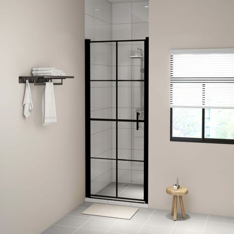 INLIFE Porte de douche Verre trempé 91x195 cm Noir (1/5)