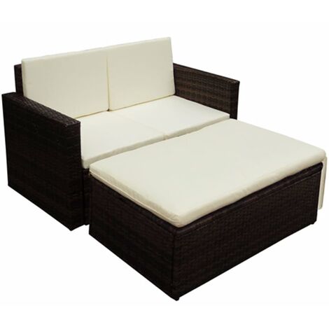 INLIFE Salon de jardin 2 pcs avec coussins Résine tressée Marron (1/5)