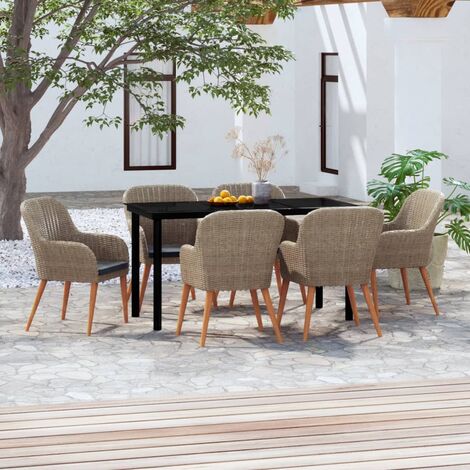 INLIFE Ensemble de salle à manger de jardin avec coussins 7 pcs Marron (1/5)