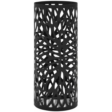 INLIFE Porte-parapluie Feuilles Acier Noir (1/4)