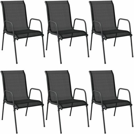 INLIFE Chaises de jardin 6 pcs Acier et textilène Noir (1/5)