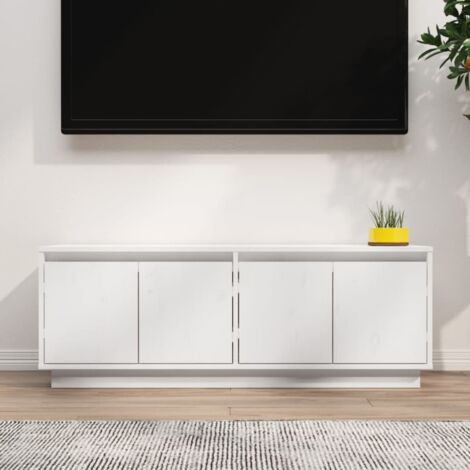 INLIFE Meuble TV Blanc 110x34x40 cm Bois de pin massif (1/5)