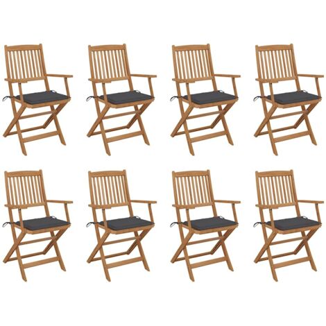 INLIFE Chaises pliables d'extérieur avec coussins 8 pcs Bois d'acacia (1/5)