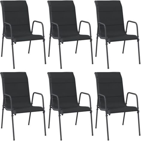 INLIFE Chaises de jardin 6 pcs Acier et textilène Noir (1/5)