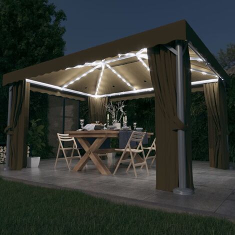 Tonnelle avec rideau et guirlande lumineuse à LED 4x3 m Taupe (1/5)