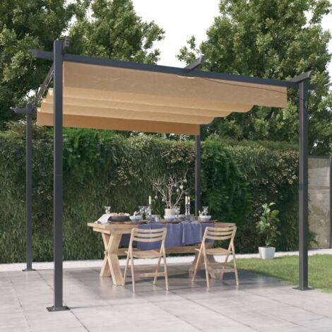INLIFE Tonnelle de jardin avec toit rétractable 3x3 m Taupe (1/5)