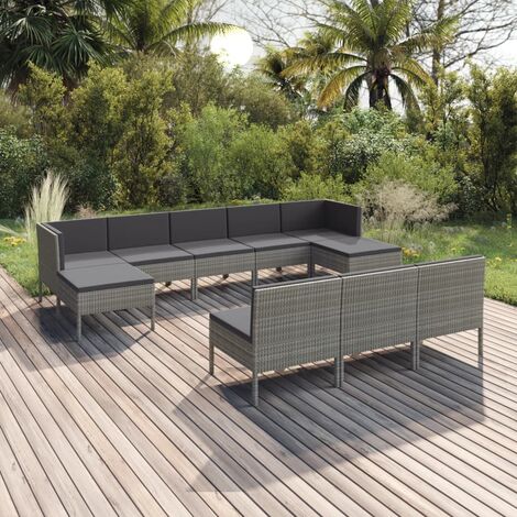 INLIFE Salon de jardin 10 pcs avec coussins Résine tressée Gris (1/5)