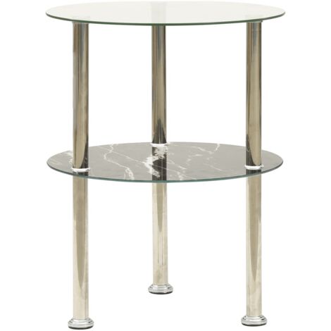 Table D'appoint 2 Niveaux - Verre Trempé Transparent, 38 Cm