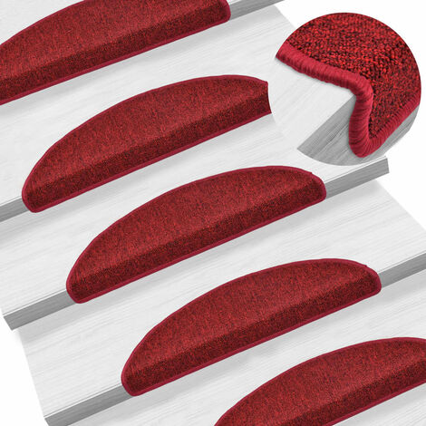 INLIFE Tapis d'escalier 15 pcs Rouge bordeaux 56 x 17 x 3 cm (1/5)