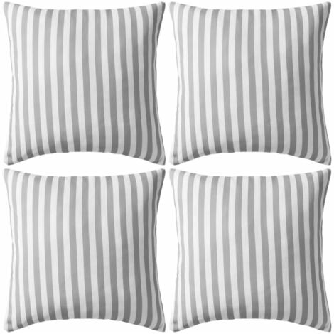 INLIFE Oreiller d'extérieur 4 pcs Impression rayure 45 x 45 cm Gris (1/3)