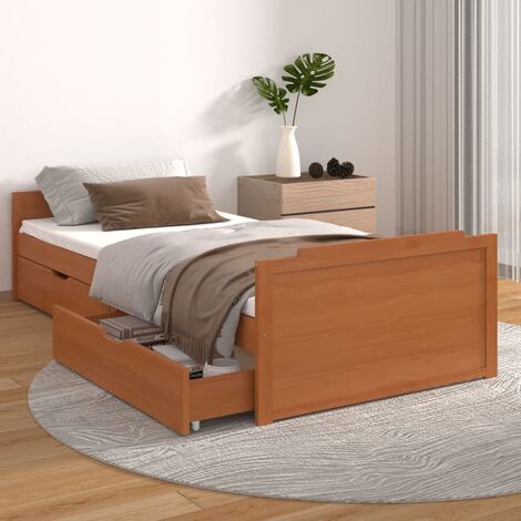 INLIFE Cadre de lit avec tiroirs Marron miel Pin massif 90x200 cm (1/5)