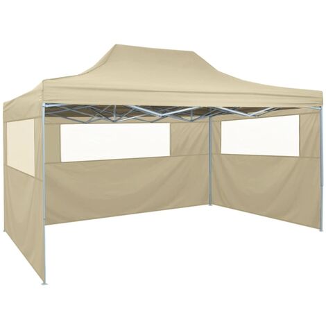Tente de réception pliante 3x4 m – Acier enduit de poudre – Résistante aux UV et à l'eau – 3 parois latérales avec fenêtres – Hommoo
