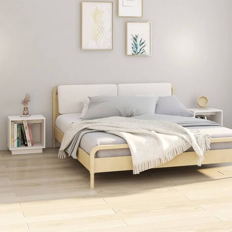INLIFE Tables de chevet 2 pcs Blanc 40x30x40 cm Bois de pin solide (1/5)