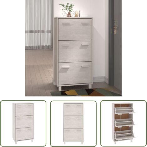 INLIFE Armoire à chaussures Blanc 59,5x35x117 cm Bois de pin massif (1/5)
