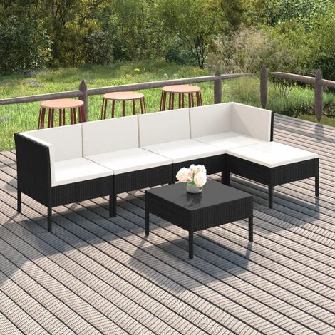 INLIFE Salon de jardin 6 pcs avec coussins Résine tressée Noir (1/5)