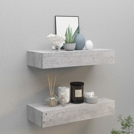 INLIFE Étagères à tiroir murales 2 pcs Gris béton 60x23,5x10 cm MDF (1/5)