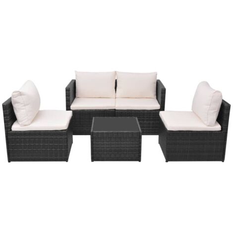 INLIFE Salon de jardin 5 pcs avec coussins Résine tressée Noir (1/5)
