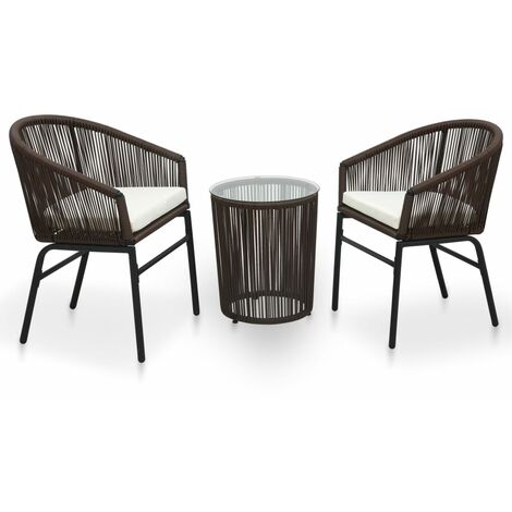 INLIFE Ensemble de bistro 3 pcs avec coussins Rotin PVC Marron (1/5)