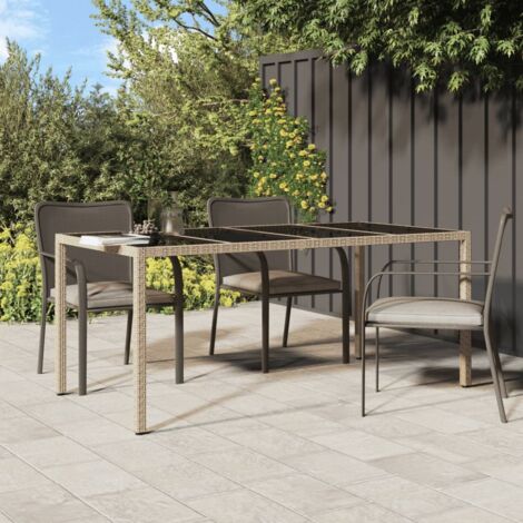 INLIFE Table de jardin Beige 190x90x75 cm Verre trempé/résine tressée