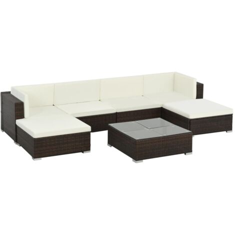 INLIFE Salon de jardin 7 pcs avec coussins Résine tressée Marron (1/5)