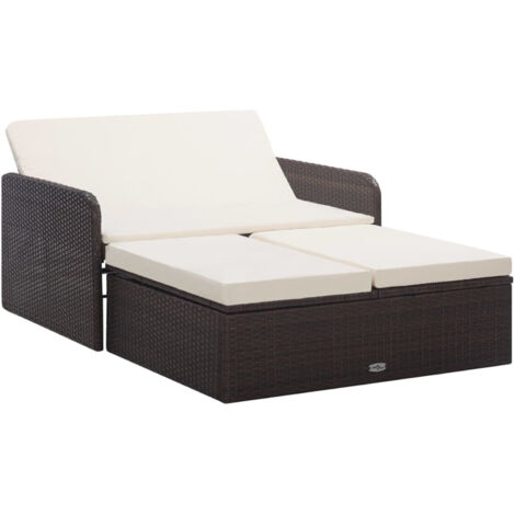Salon de jardin 2 pcs avec coussins Résine tressée Marron (1/5)