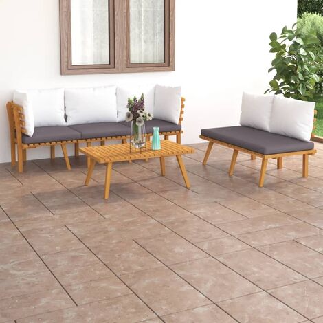 INLIFE Salon de jardin 5 pcs avec coussins Bois d'acacia solide (1/5)