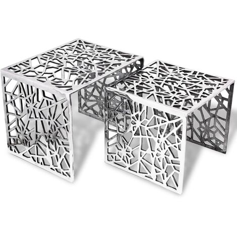 INLIFE Table auxiliaire carrée 2 pièces Aluminium Argenté (1/4)