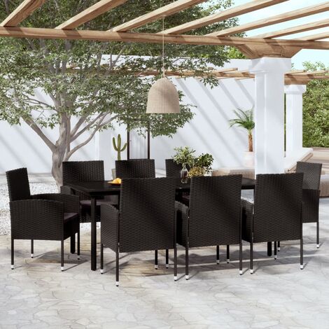 INLIFE Ensemble de salle à manger de jardin 9 pcs Noir (1/5)