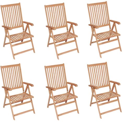 INLIFE Chaises inclinables de jardin 6 pcs Bois de teck solide (1/5)