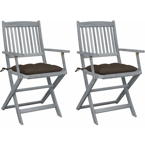 INLIFE Chaises pliables d'extérieur 2 pcs avec coussins Bois d'acacia (1/5)