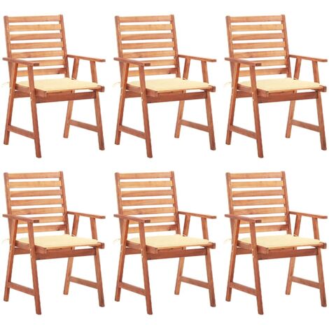 INLIFE Chaises à dîner d'extérieur 6 pcs avec coussins Acacia massif (1/5)