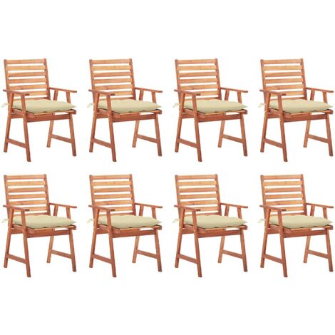 INLIFE Chaises à dîner d'extérieur 8 pcs avec coussins Acacia massif (1/5)