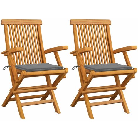 INLIFE Chaises de jardin avec coussins gris 2 pcs Bois de teck massif (1/5)