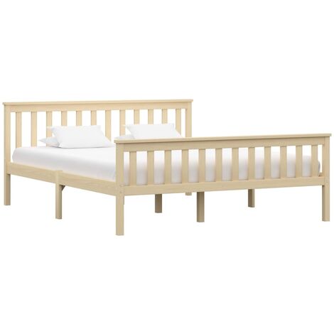 INLIFE Cadre de lit Bois clair Bois de pin massif 160x200 cm (1/5)