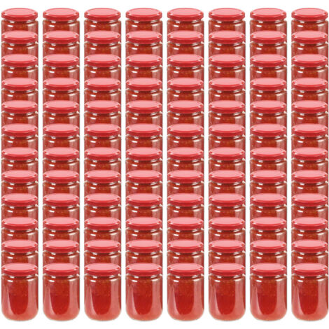 INLIFE Pots à confiture avec couvercle rouge 96 pcs Verre 230 ml (1/5)