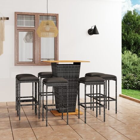 INLIFE Ensemble de bar de jardin 9 pcs et coussins Résine tressée Gris (1/5)