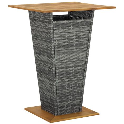 INLIFE Table de bar Gris 80x80x110 cm Résine tressée et bois d'acacia (1/5)